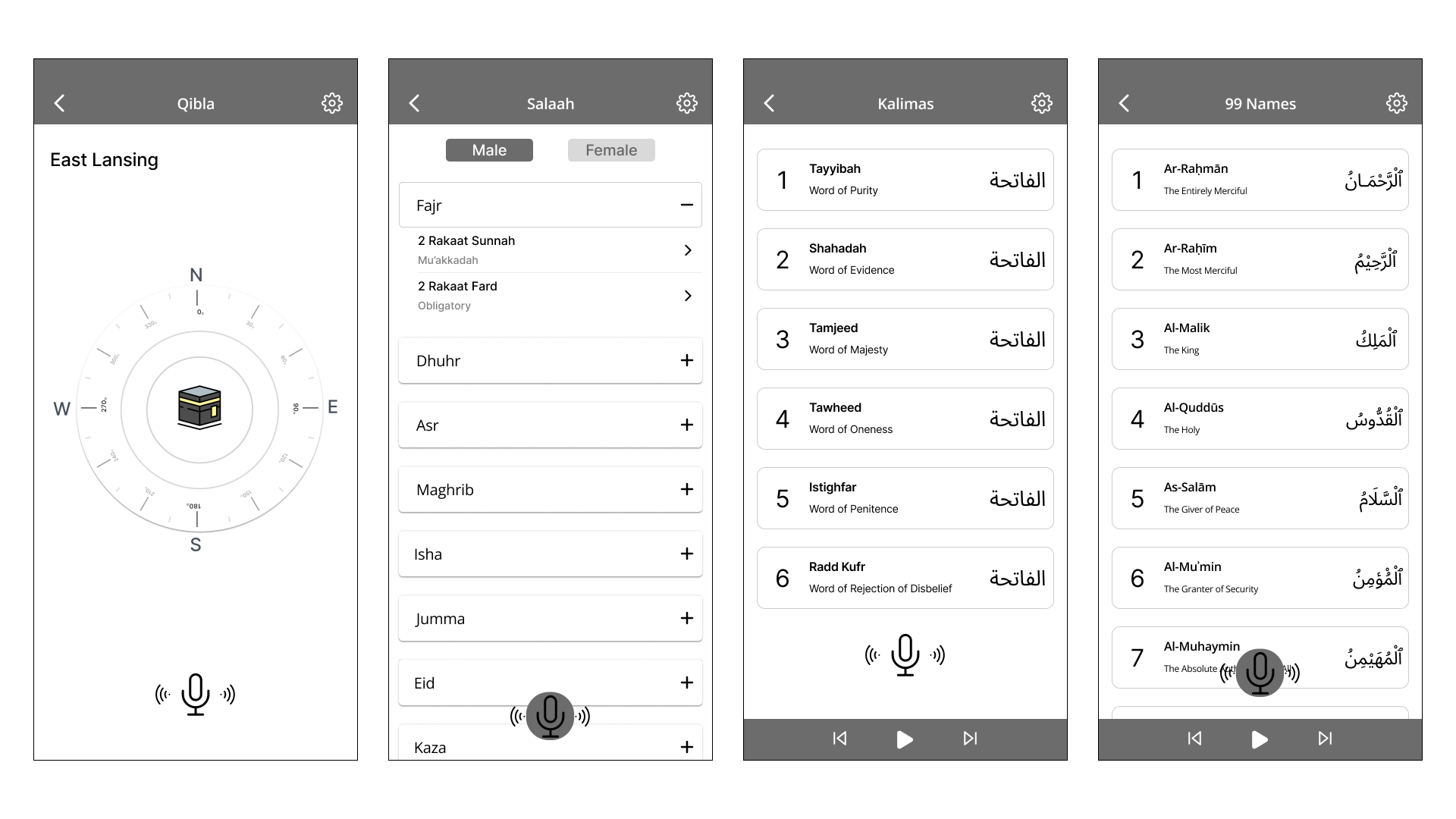 Feature Screen Wireframes